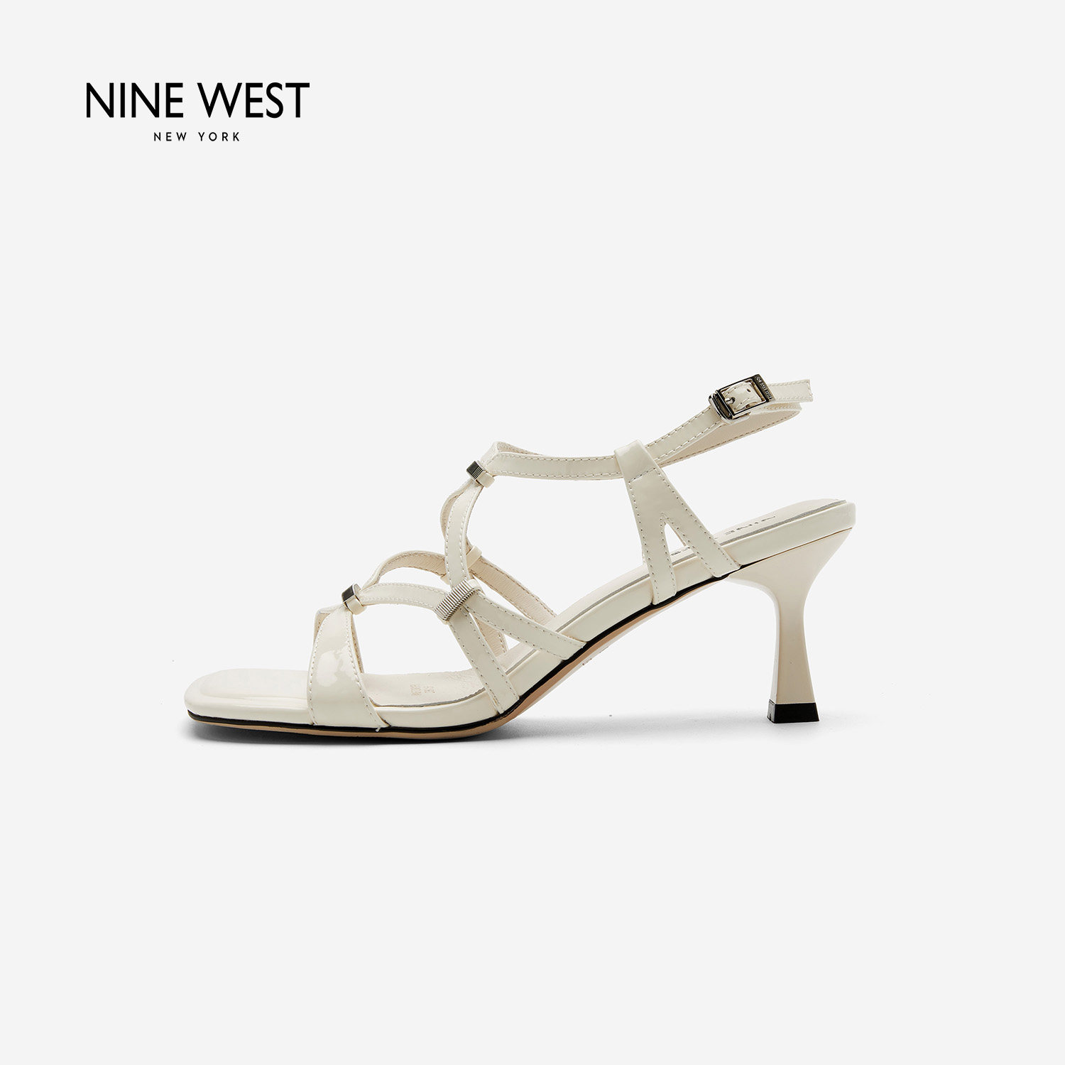 奥莱专供Nine West/玖熙夏季猫带凉鞋女细跟一字扣带百搭高跟鞋