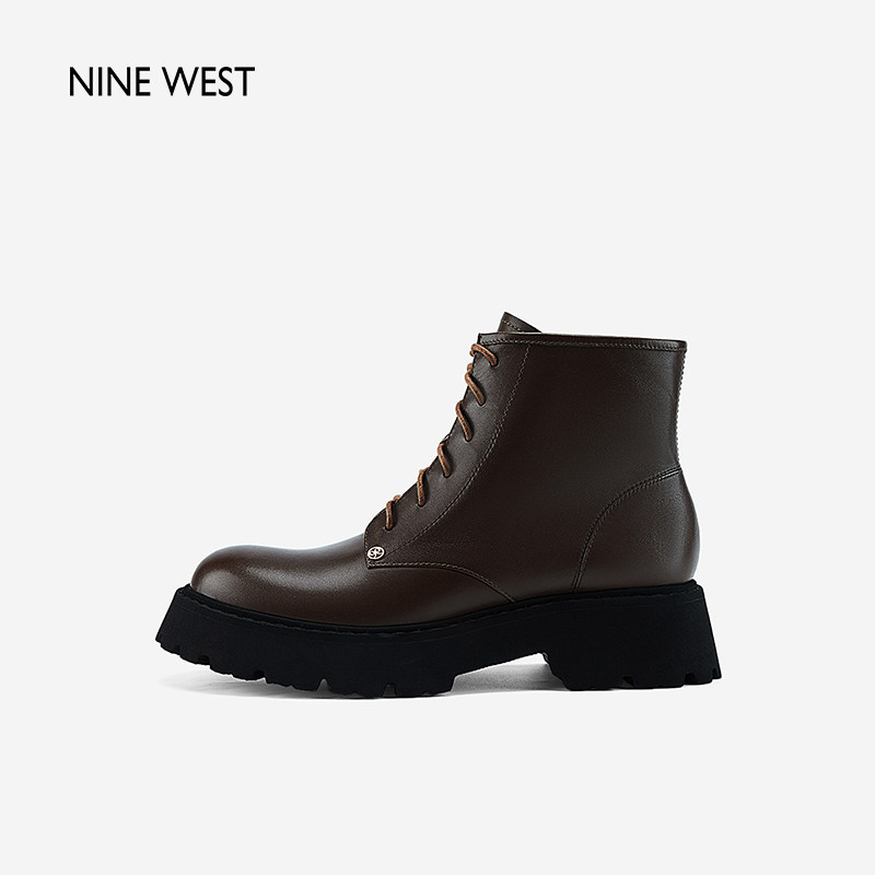 Nine West/玖熙厚底马丁靴女英伦系带短靴增高显瘦秋冬百搭机车靴
