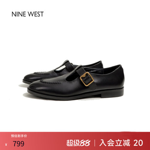 玖熙真皮T字扣玛丽珍鞋通勤