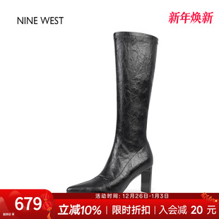 复古尖头细跟弹力靴不过膝长靴高筒靴 玖熙法式 奥莱专供Nine West
