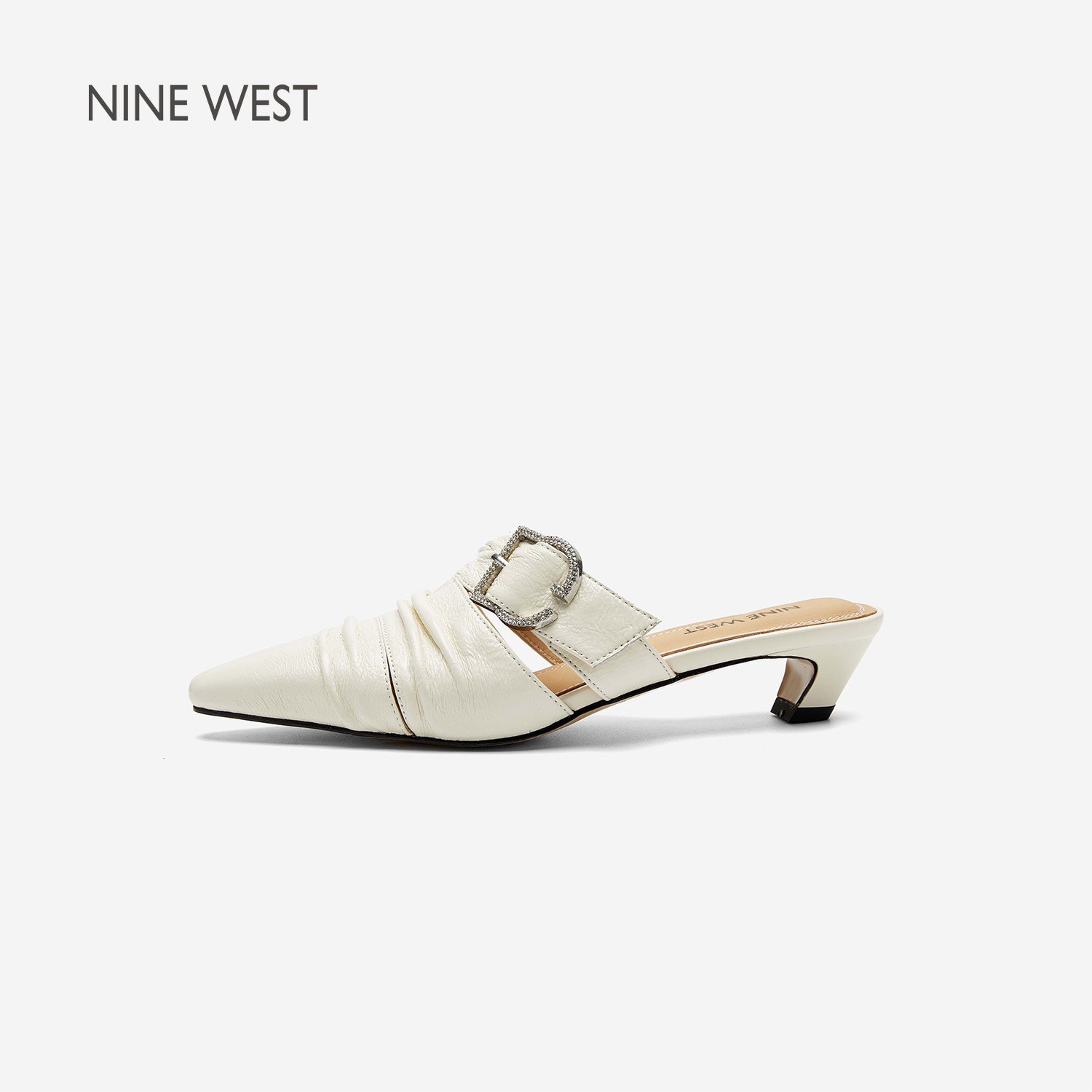 奥莱专供Nine West/玖熙2026年春夏穆勒拖鞋女尖头中跟包头凉拖鞋