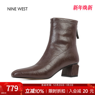 复古弹力靴瘦瘦袜靴粗跟短靴羊毛靴子 玖熙法式 奥莱专供Nine West