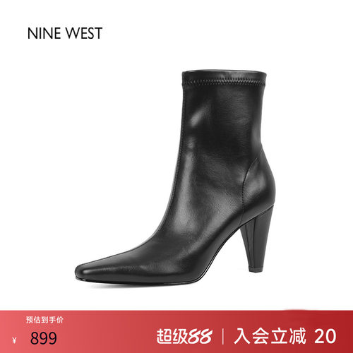 玖熙法式复古方头高跟弹力靴