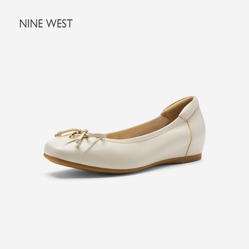 奥莱专供Nine West/玖熙通勤风蝴蝶结浅口单鞋女方头平底蛋卷鞋