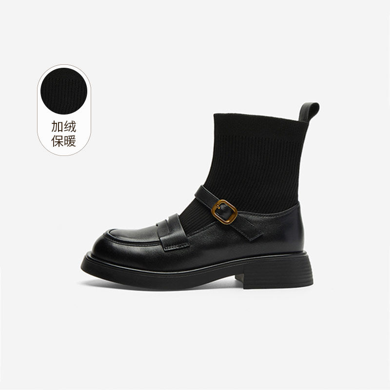 奥莱专供Nine West/玖熙加绒乐福袜靴女圆头扣带拼接套袜瘦瘦靴女,女鞋,弹力靴/袜靴,淘宝优惠券,粉丝福利购,淘宝优惠卷