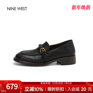 玖熙学院风编织带百搭手抓羊皮一脚蹬乐福鞋 奥莱专供Nine West