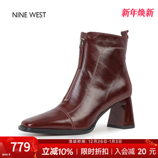 靴粗跟短靴高跟靴子女款 奥莱专供Nine 复古方头时装 玖熙法式 West