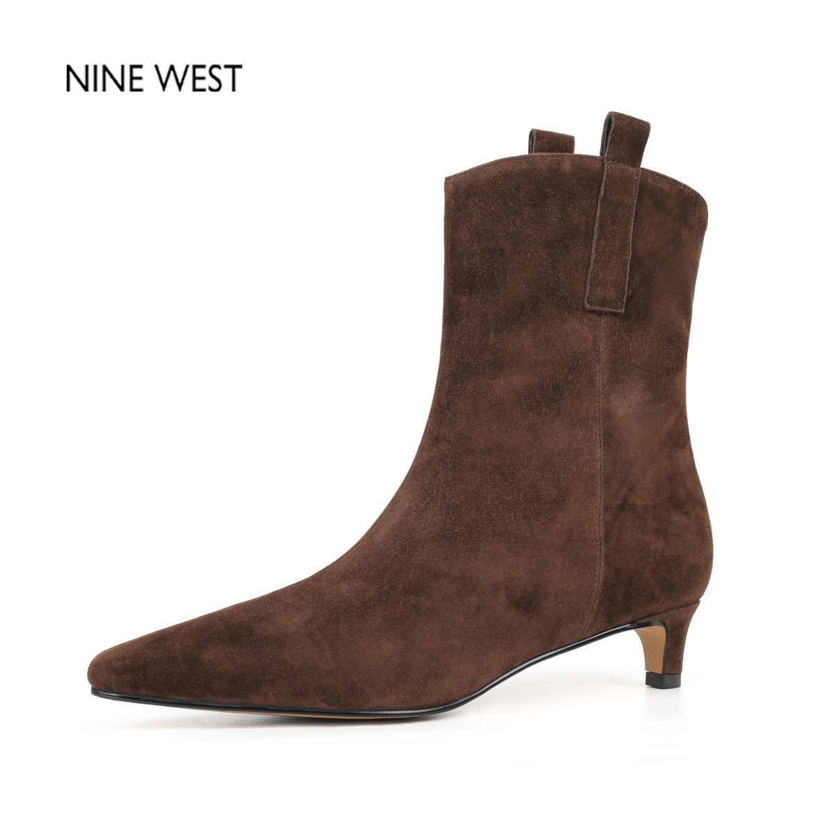 玖熙棕色绒面弹力靴瘦瘦靴