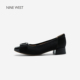 West 玖熙2026年春季 中跟单鞋 奥莱专供Nine 女钻扣小方头通勤女鞋