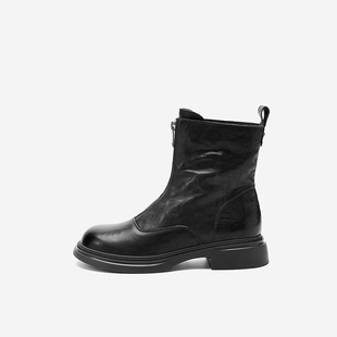 靴女前拉链圆头绒里复古风短靴 玖熙2025年时装 奥莱专供Nine West