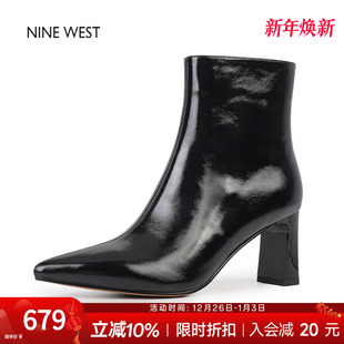 靴高跟短靴女款 奥莱专供Nine 复古尖头时装 玖熙法式 靴子冬 West