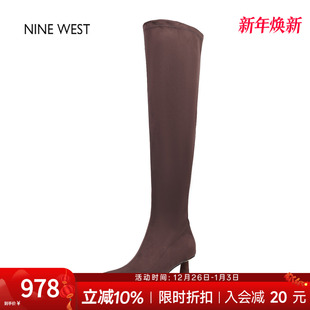 复古尖头高跟弹力瘦瘦靴不累脚过膝靴 玖熙法式 奥莱专供Nine West