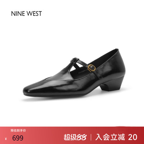 玖熙通勤复古粗跟玛丽珍鞋