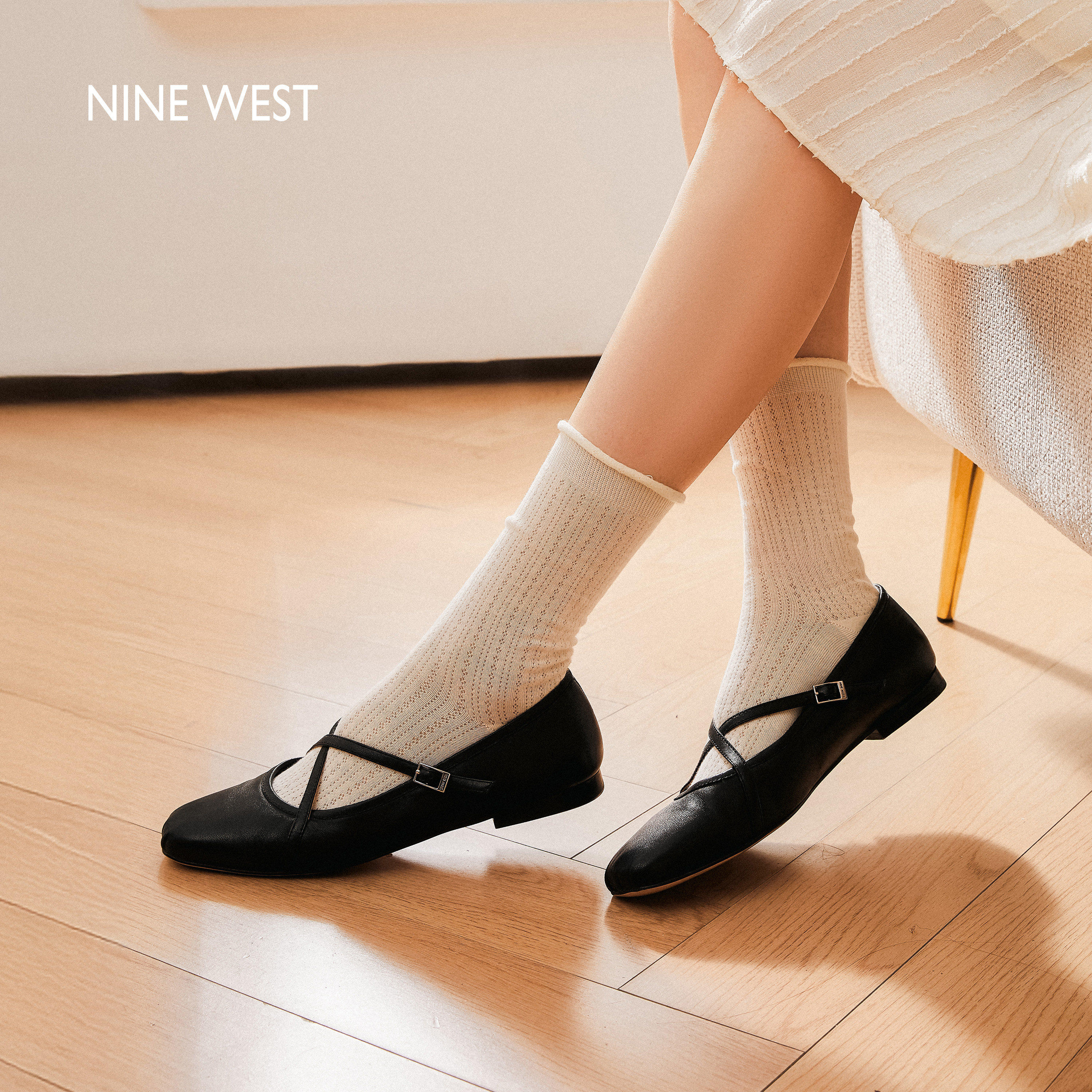 Nine West/玖熙芭蕾舞鞋女2026春季新款真皮交叉绑带浅口玛丽珍鞋,女鞋,时尚芭蕾鞋,淘宝优惠券,粉丝福利购,淘宝优惠卷