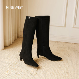 长筒靴加绒骑士靴高筒靴 玖熙尖头高跟长靴女冬细跟时尚 Nine West