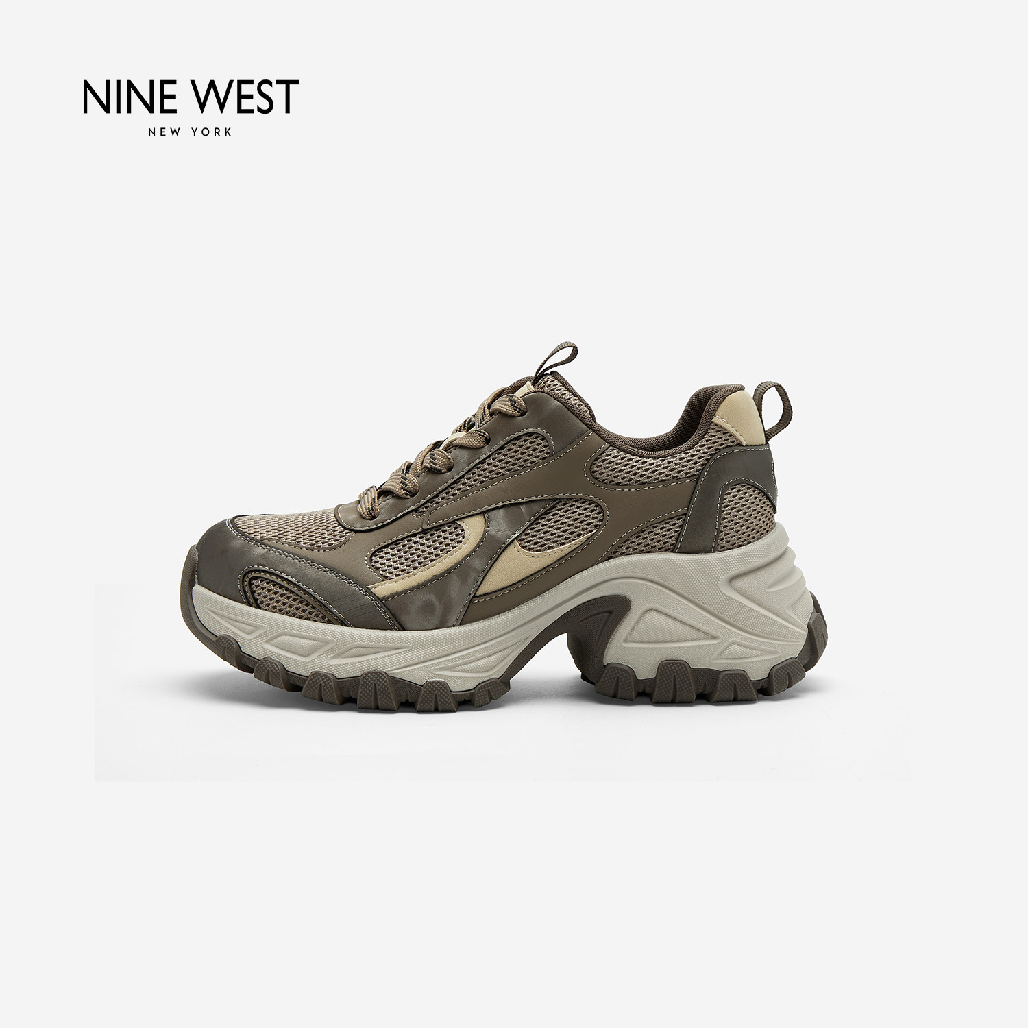 Nine West/玖熙2026年秋冬新款老爹鞋女复古风网面透气厚底休闲鞋