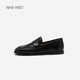 奥莱专供Nine 女圆头褶皱通勤小皮鞋 West 玖熙2026年春复古乐福鞋