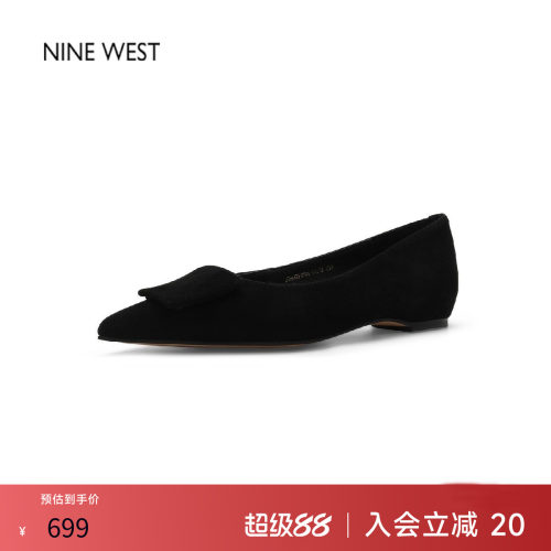 玖熙法式绒面蝴蝶结方头单鞋