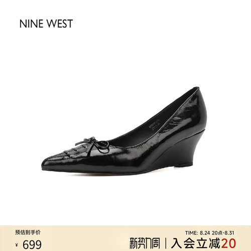 玖熙法式尖头蝴蝶结漆皮高跟鞋
