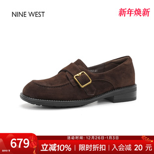 棕色单鞋 奥莱专供Nine 懒人豆豆鞋 玖熙圆头皮带扣厚底乐福鞋 West