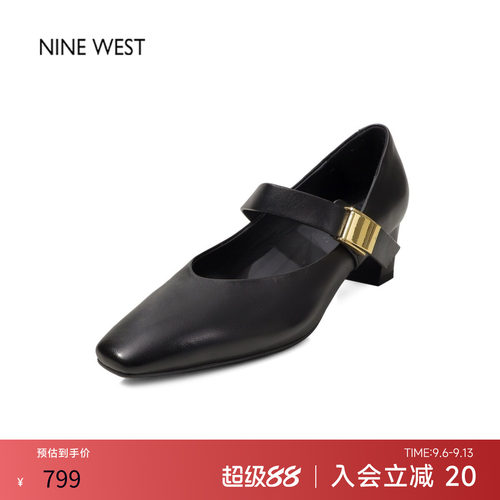 玖熙法式方头粗跟玛丽珍鞋