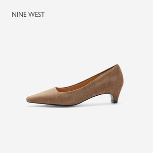 奥莱专供Nine West/玖熙2026年春季通勤单鞋女小方头绒面中跟女鞋