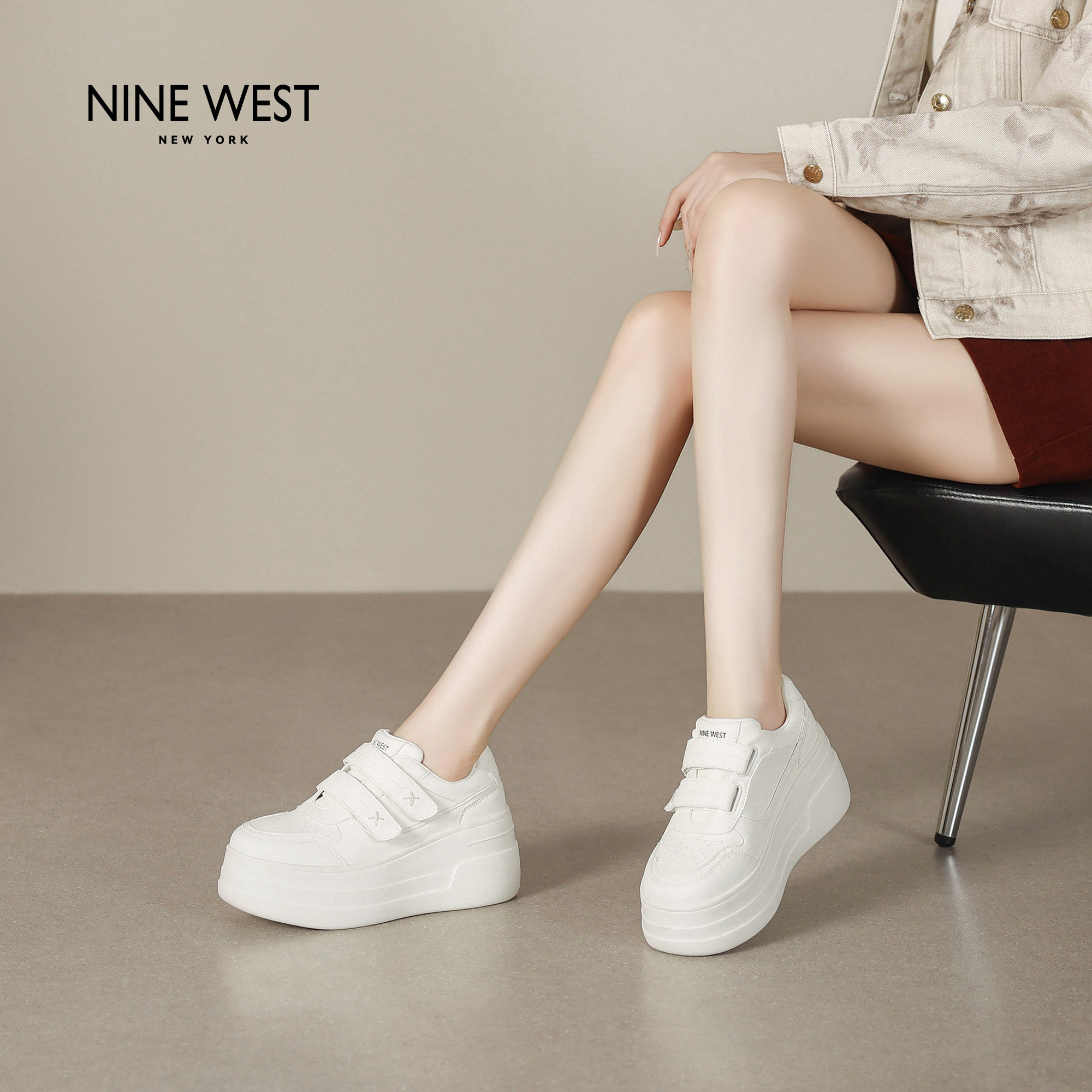 Nine West/玖熙2026新款厚底小白鞋小个子增高休闲鞋真皮女鞋子JJ