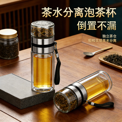 新款钢化玻璃水茶杯防摔耐高温食品级耐热防爆摔不烂分离保温高端