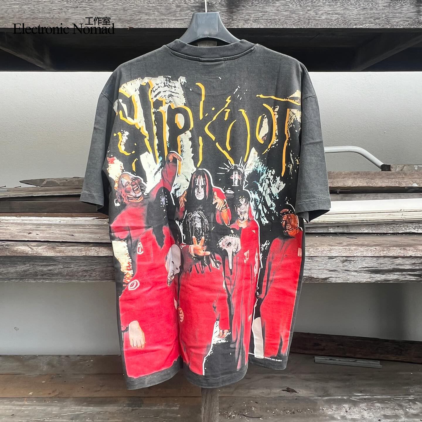 EN 워시드 마스터 SLIPKNOT SLIPKNOT 뻣뻣한 레트로 짧은 셔츠 반팔 티셔츠 다재다능한 스타일