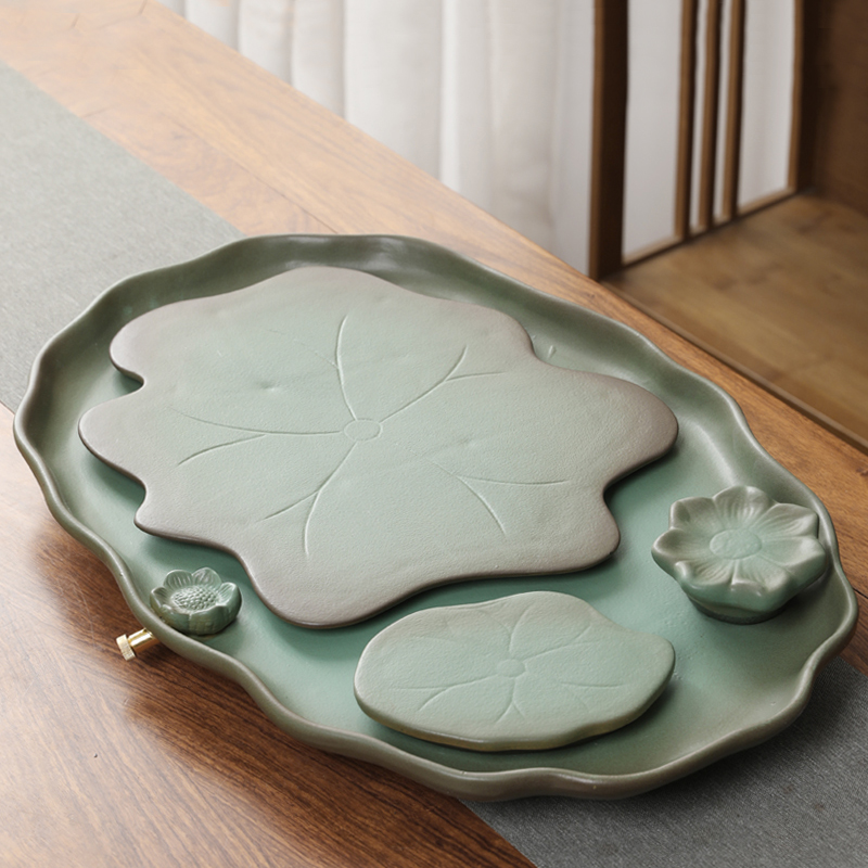 日式干泡盘窑变绿荷韵