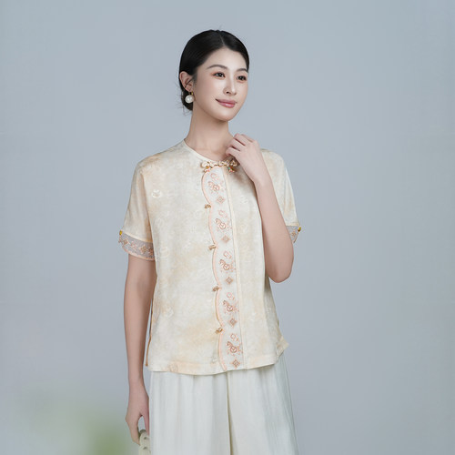 【马上有钱-桑蚕丝螺钿花萝】夏刺绣重工中式衬衫YSS6111 (R)