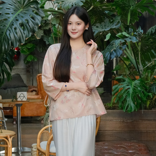 依山锦GJ天宫鹊桑蚕丝国风圆领上衣 新中式汉服 24S0155  (J)