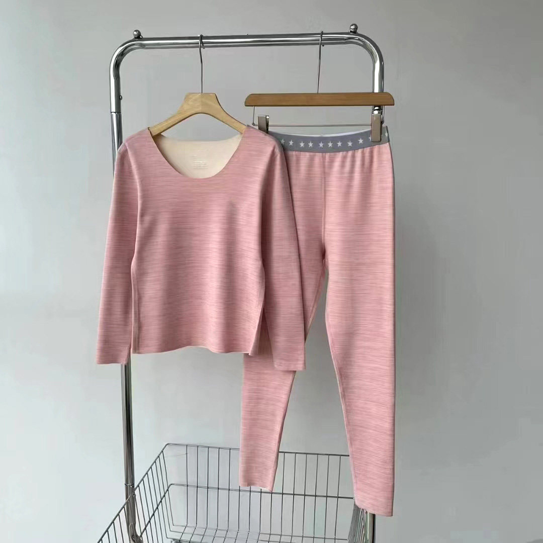 男女士秋衣裤多色可选羊绒磨毛发热纯色无痕圆领打底保暖内衣套装