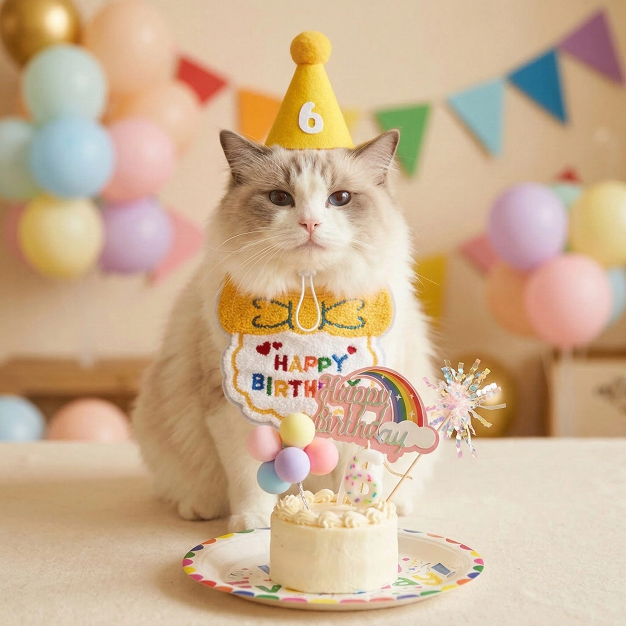 猫咪生日围兜狗狗围脖装饰品蛋糕围嘴口水巾宠物帽子装扮拍照道具