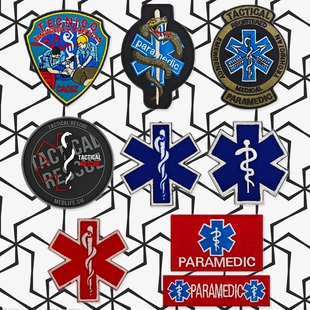 PARAMEDIC生命之星刺绣魔术贴章 医疗救援徽章战术士气章急救臂章