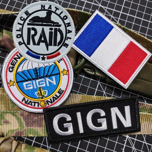 法国旗帜RAID黑豹突击队臂章GIGN宪兵特勤队魔术贴章刺绣徽章包贴