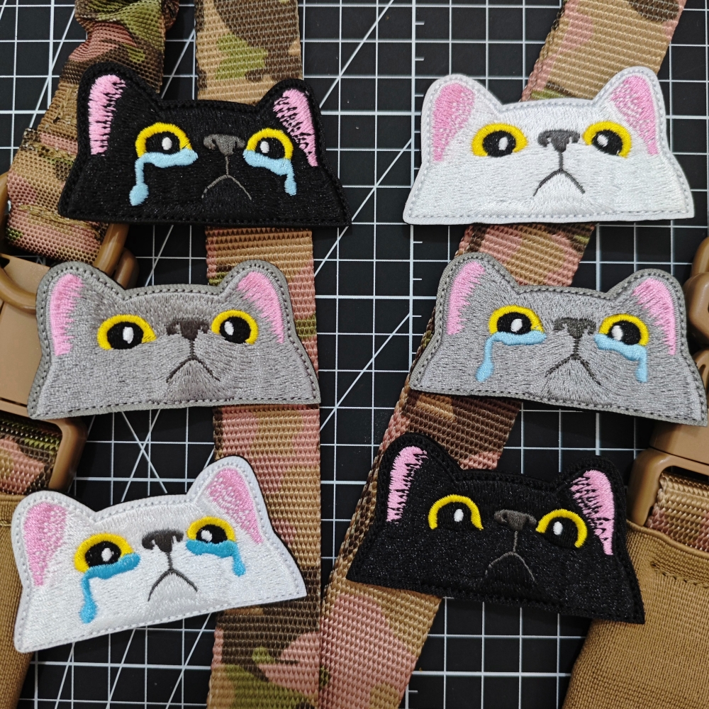 卡通猫咪魔术贴章 超精细刺绣徽章背包贴徽章 萌猫表情包衣帽布贴