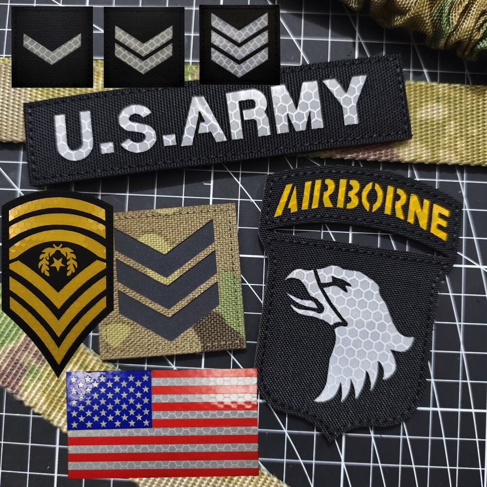 激光切割101空降师ARMY反光旗帜魔术贴徽章 军衔臂章战术包贴配饰