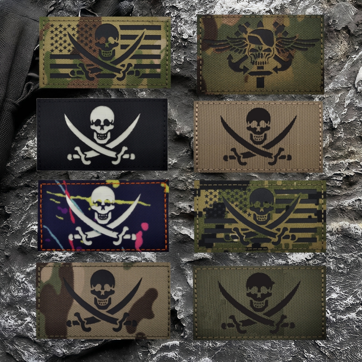 爱德华加勒比海盗海盗旗帜 雕刻IR反光夜光徽章 战术魔术贴章包贴