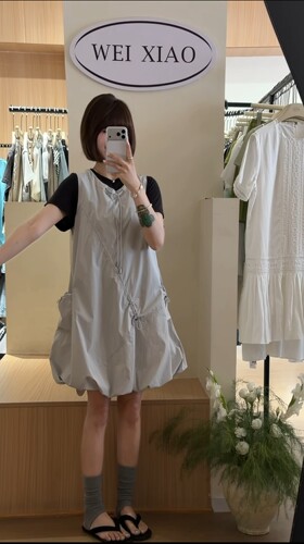 Eter夏韩系复古花苞裙背心裙连衣裙女新款宽松显瘦娃娃衫短裙裙子