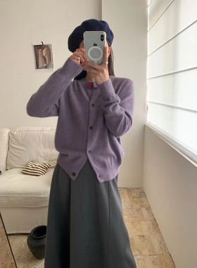 Eter 25韩A级浣熊绒圆领彩扣针织开衫女温柔甜美高级感毛衣外套