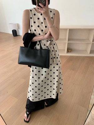 Eter 24韩度假风波点系带沙滩裙抽褶设计感背心裙百搭显瘦连衣裙