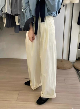 Eter 25韩单扣直筒宽松休闲裤基础百搭纯色高腰显瘦直筒裤长裤女
