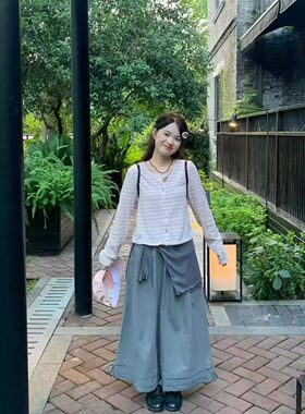 Eter 26秋韩系甜美简约条纹开衫上衣女设计感慵懒风小众T恤