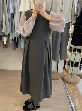 Eter 24韩新款文艺减龄赫本风中长裙法式轻奢百搭收腰气质连衣裙