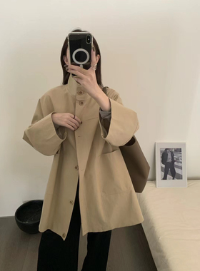 Eter 24韩秋季高级感挺阔立领宽松显瘦中长款风衣外套女休闲上衣