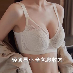 文胸聚拢上托胸罩夏季 全罩杯内衣女薄款 大胸显小性感纯欲蕾丝大码