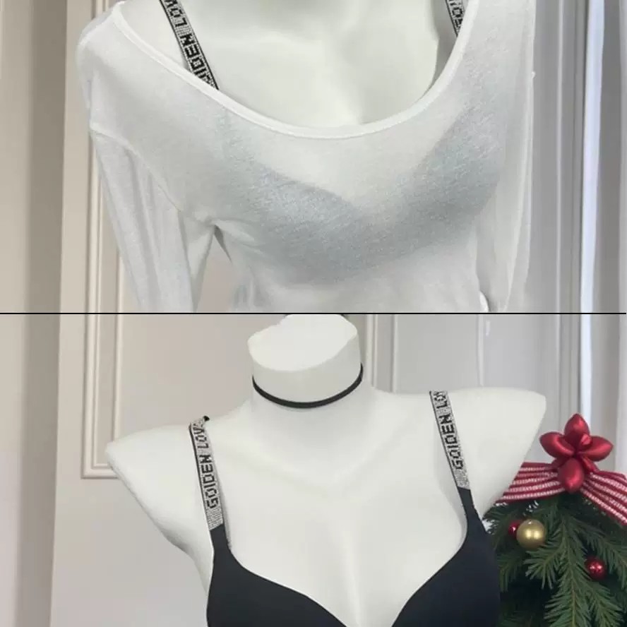 字母肩带水钻内衣女聚拢小胸性感纯欲风收副乳防下垂无痕文胸套装