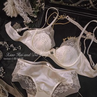 法式蕾丝内衣缎面软钢圈小胸聚拢上托防下垂大胸显小性感文胸套装