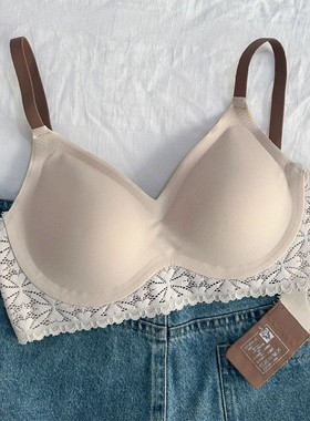 无痕内衣女薄款固定杯舒适无钢圈小胸聚拢收副乳防下垂蕾丝文胸罩